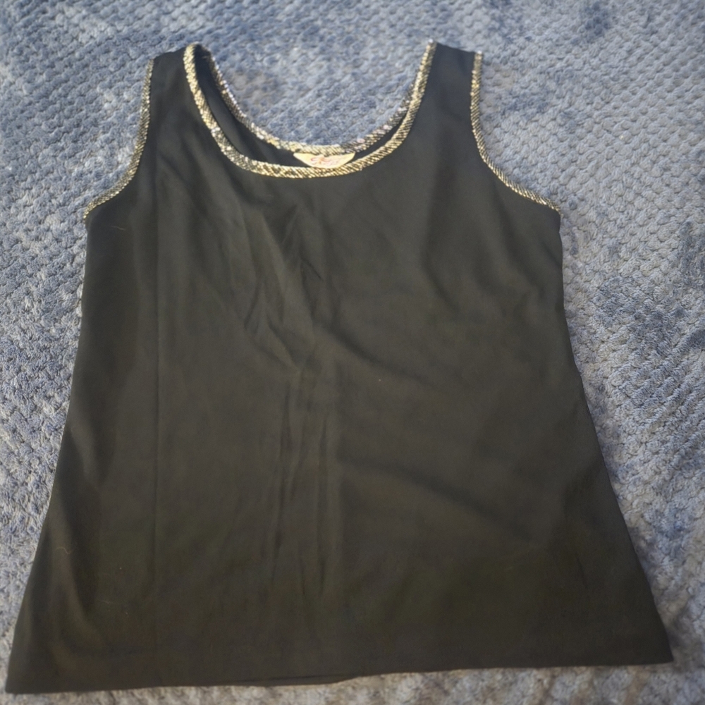 Fritzi Of California Vintage Black Sleeveless Top with Silver Trim Size M?